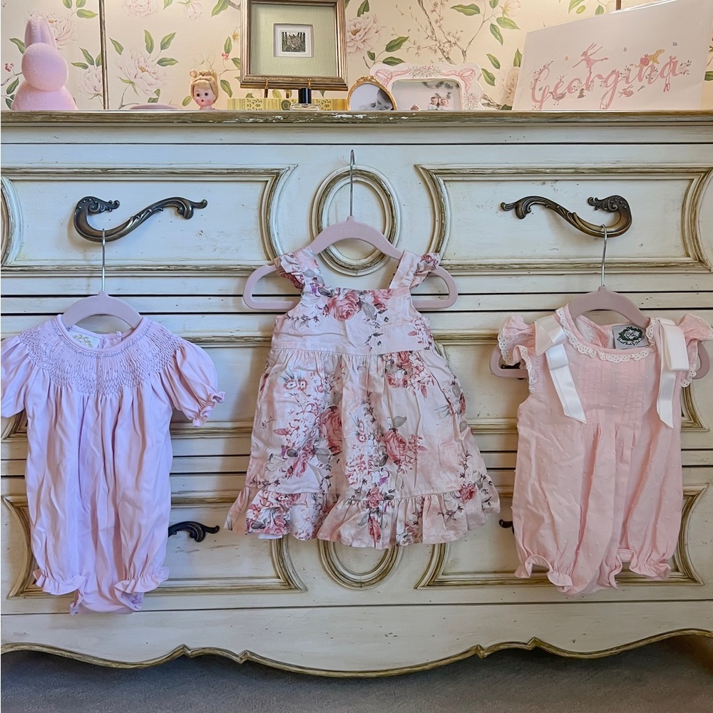 SET - 12 Month Baby Girls Beaufort Bonnet Bubble, Floral Dress, Cecil & Lou